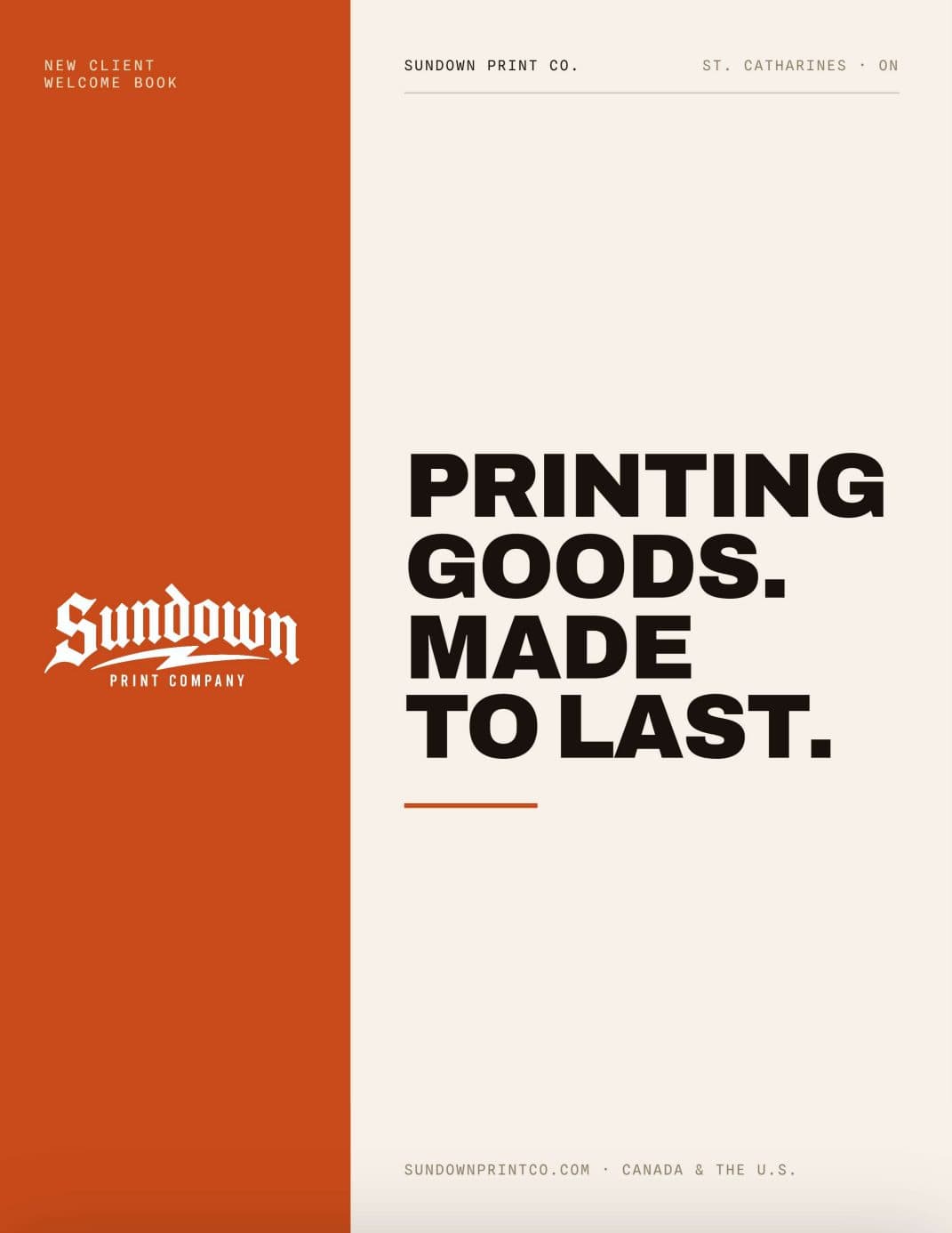 Cover of the Sundown Print Co. New Client Welcome Book